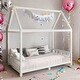 preview thumbnail 1 of 10, Wood Twin Size House Bed with Guardrail and LED Light, White White