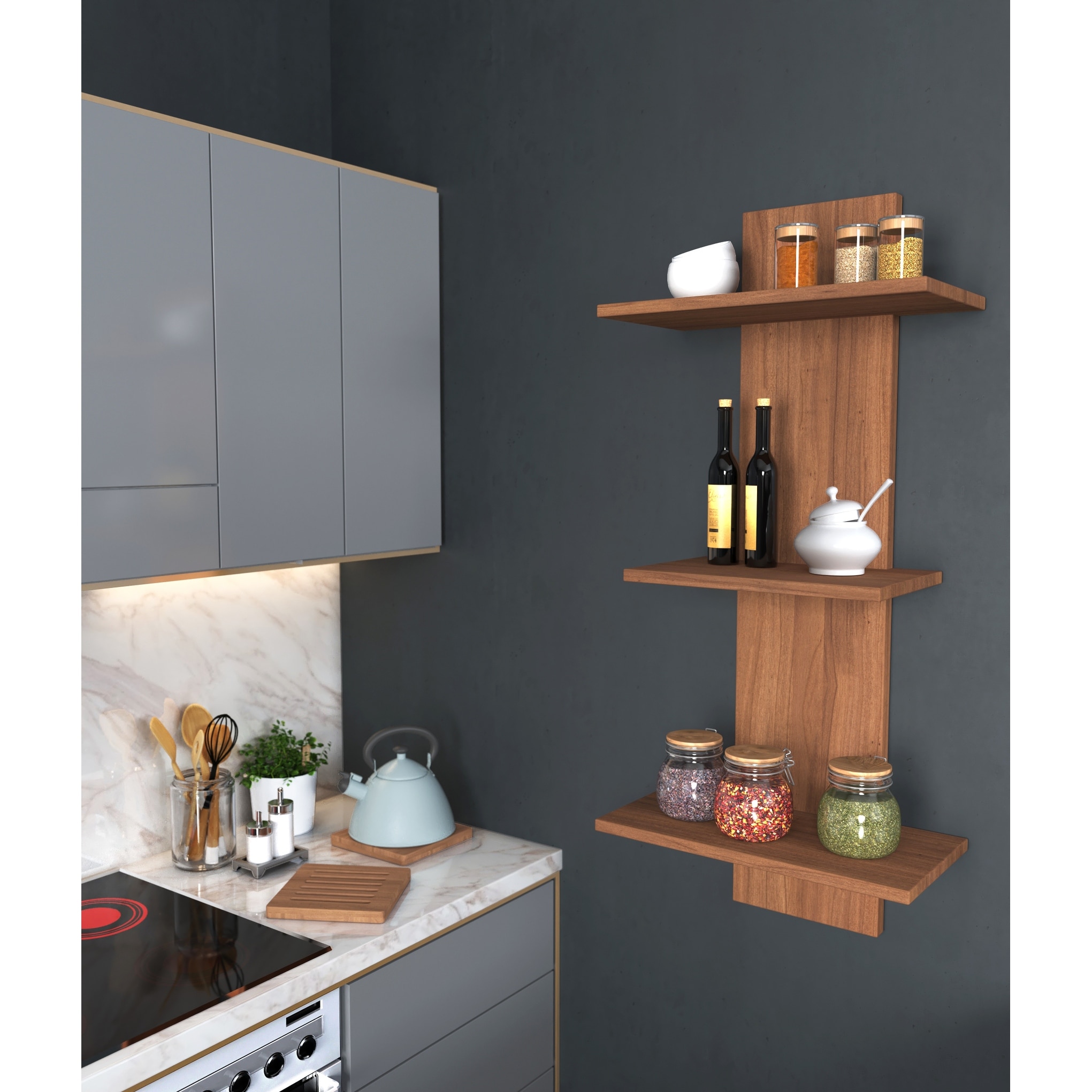 Manada Three-Tier Teak Wall Shelf