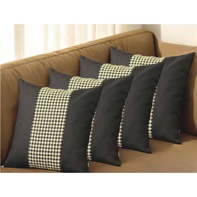 Set of Four 18" Black and Yellow Houndstooth Fabric Throw Pillows