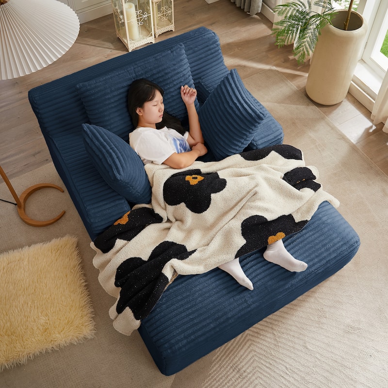 Corduroy Upholstery Cloud Modular Sectional Sofa with Chaise and Pillows, All-Foam Compression Design