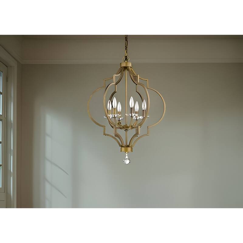 HomeRoots Gold and White Candle Style Six Light Metal Dimmable Chandelier - 21.25' X '30' X '21.25 - 21.25' X '30' X '21.25