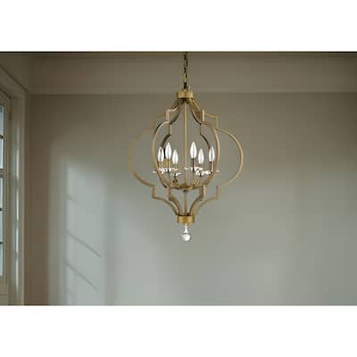 HomeRoots Gold and White Candle Style Six Light Metal Dimmable Chandelier - 21.25' X '30' X '21.25
