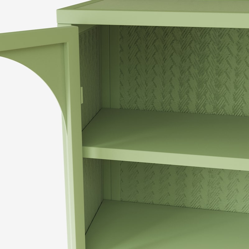 27.6"W Green Glass Doors Modern Two-door Wall Cabinet with Three-tier Storage