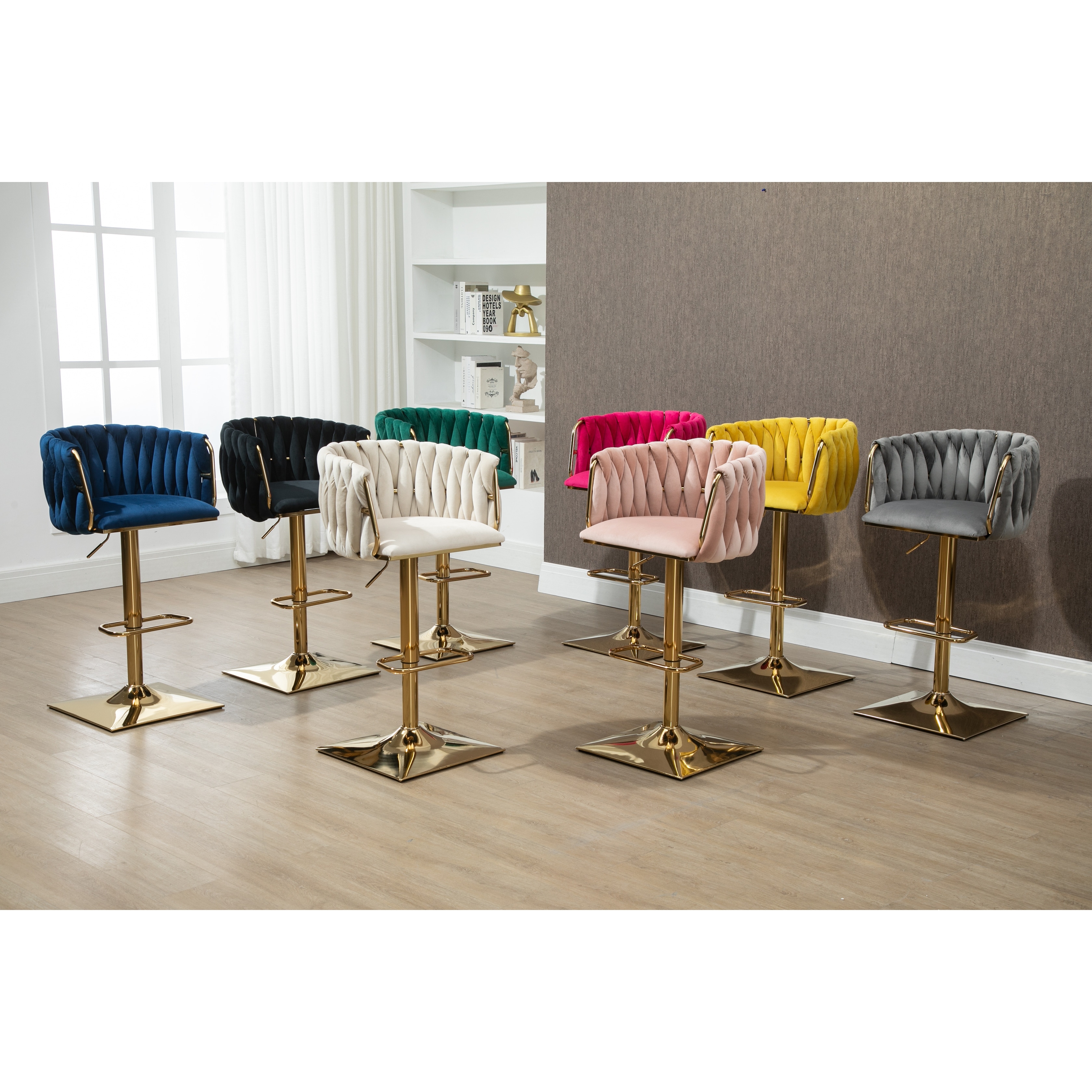 Handwoven Barstools Mustard Velvet Bar Stools Chair Bistro Stool