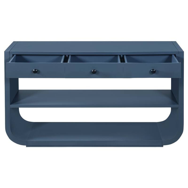 Christopher Knight Home - Modern Entryway Curved Console Table with Soft-Close Drawers & Open Shelves for Living Room, Hallway