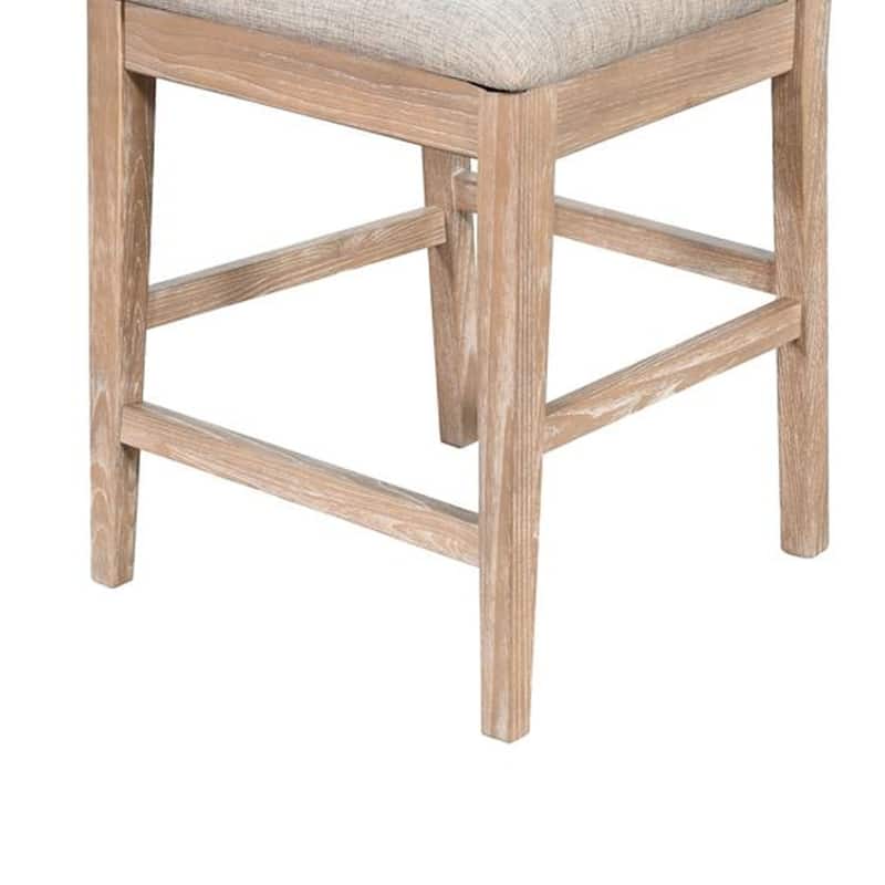 Casy Counter Height Chair Set of 2, Gray Cushion, Natural Brown Solid Wood