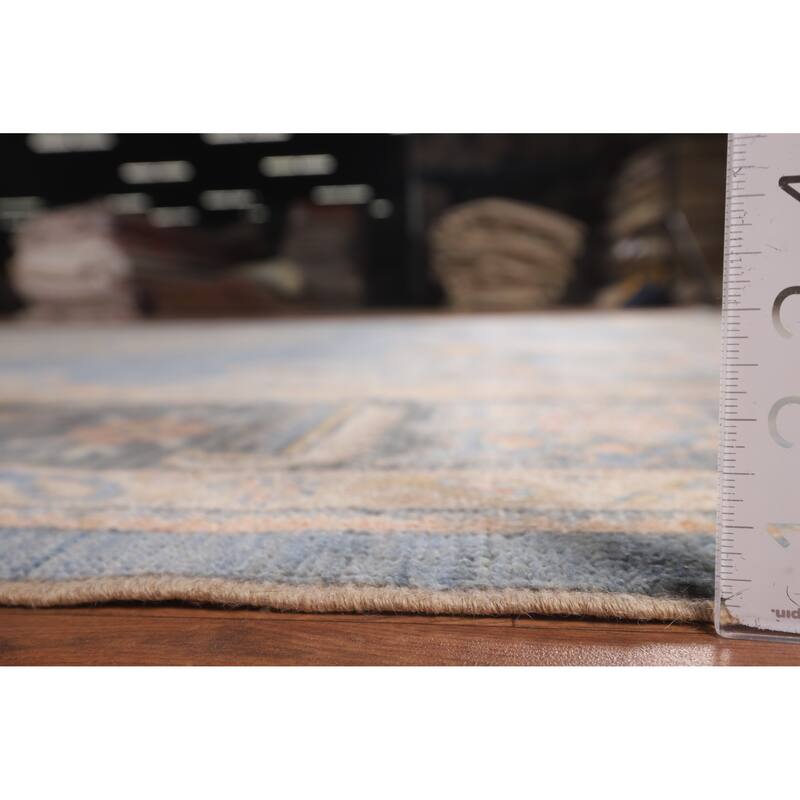 Vegetable Dye Oushak Oriental Area Rug Hand-Knotted Blue Wool Carpet - 9'4"x 12'7"