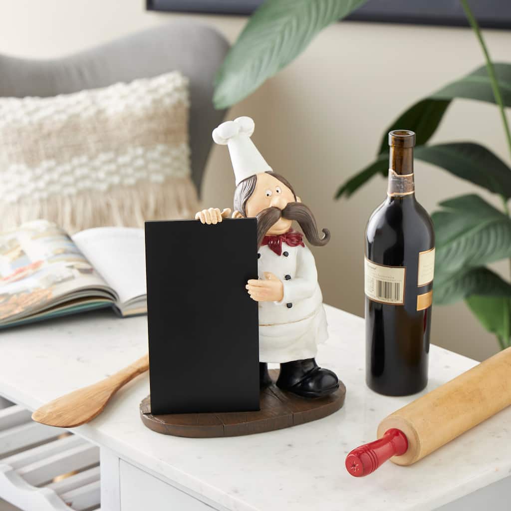 Black Polystone Chef Decorative Sculpture with Chalkboard