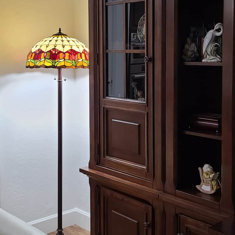 Tiffany Style Floor Lamp 62" Tall Stained Glass Tulip Amora Amora Lighting