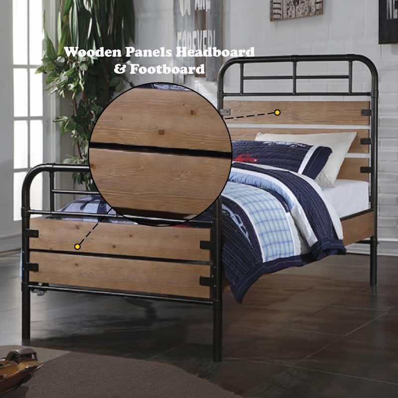 Twin Size Metal Panel Bed with Low Profile Footboard - Box Spring Required
