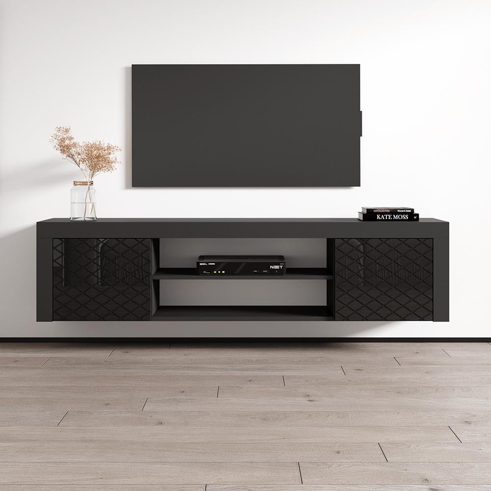 Meble Furniture Dia 01 71" TV Stand with High Gloss Finish, Optional Wall Mount for up to 80" TVs