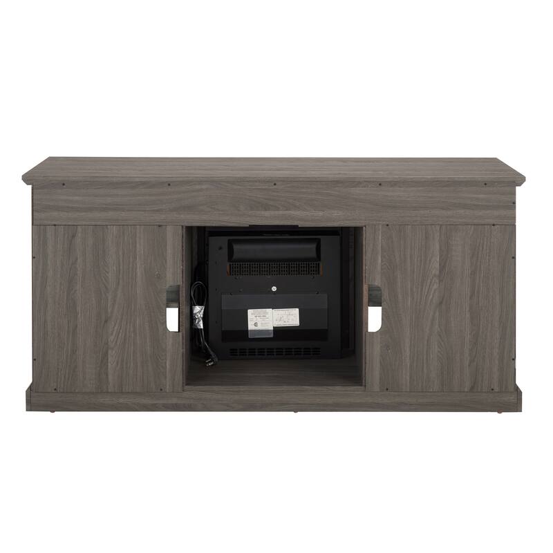 Entertainment Center with Electric Fireplace, Wood TV Stand with Glass Door, Media Console Table with Open Shelves