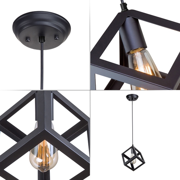 Industrial 1 Light Matte Black Square Cage Pendant L6.3