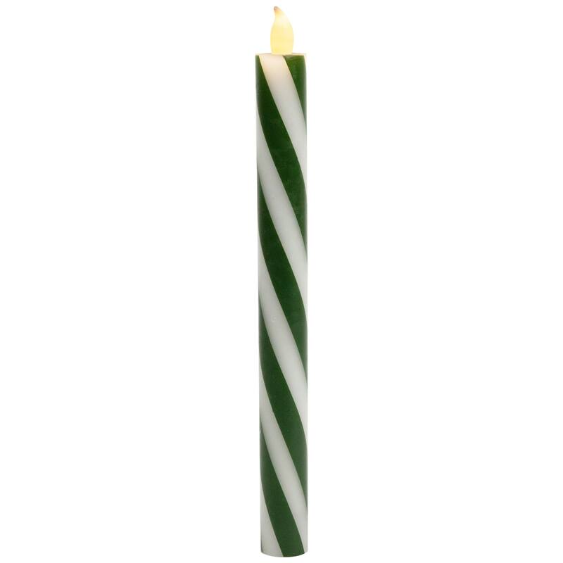 Candy Cane Striped Flickering Tapered Flameless Christmas Candles - 9.5" - Green and White - Set of 4