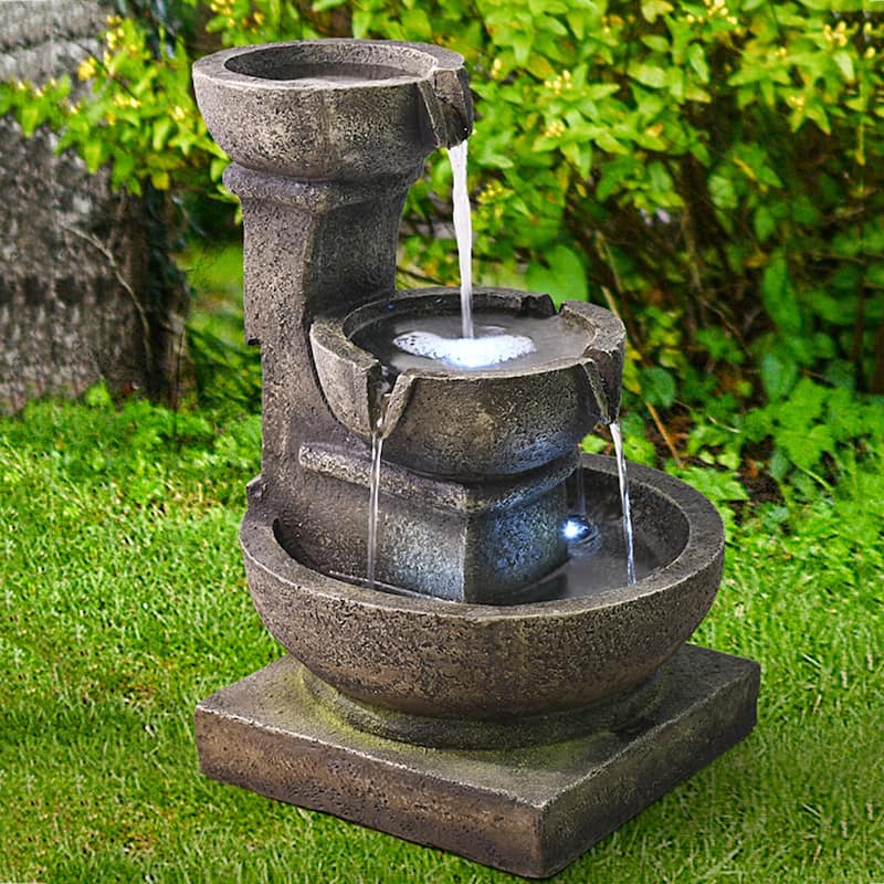 Outdoor Waterfall 3-tier Fountain with LED Light