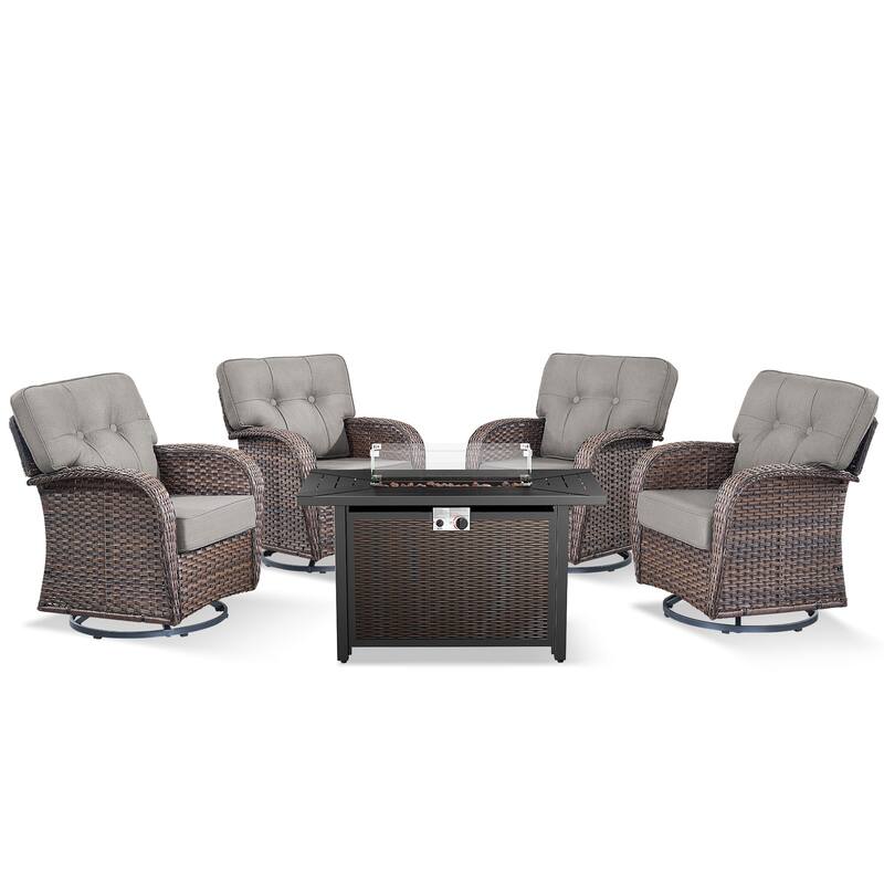 Pocassy Outdoor 43 In Fire Table with Sofa Patio Swivel Chair Set