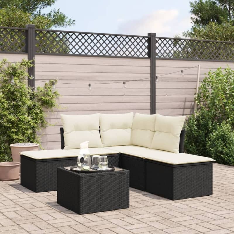 vidaXL Garden Sofa Set Black - 21.7 x 21.7 x 14.6 - Black and cream With table