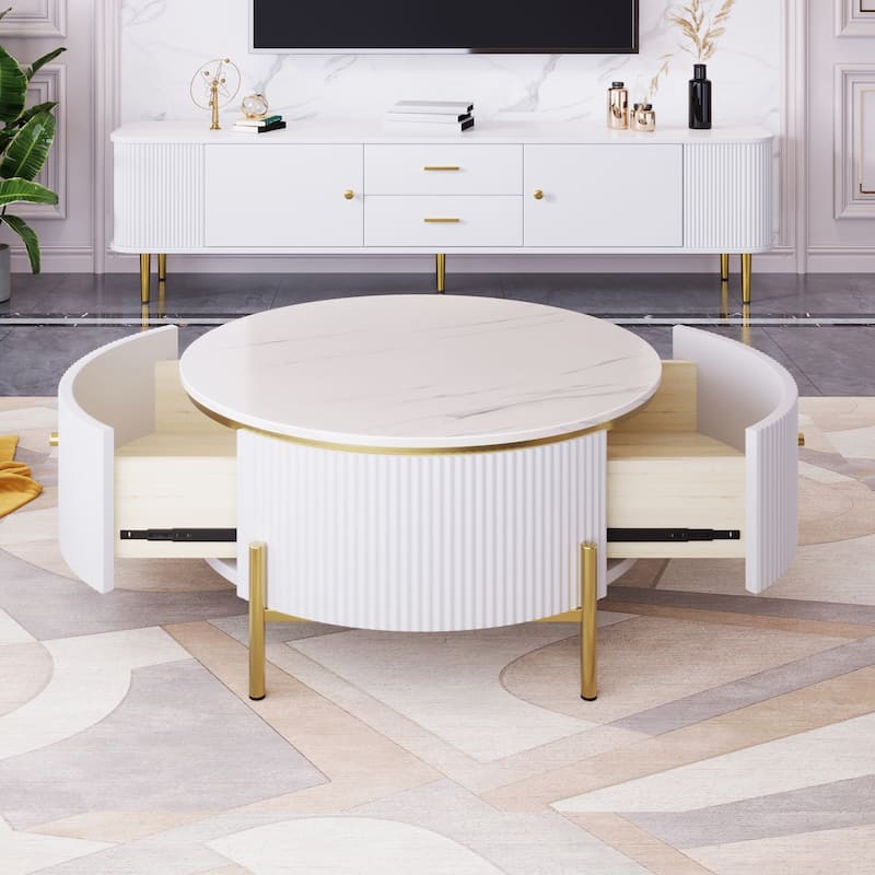 Modern Round Coffee Table with 2 large Drawers