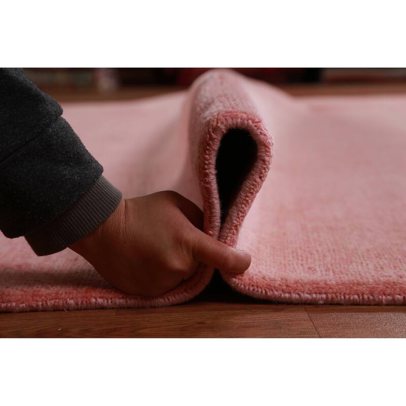 Hand Knotted Oriental 100% Wool Carpet Modern Solid Pink Gabbeh Area Rug - 12' 5'' X 9' 0''