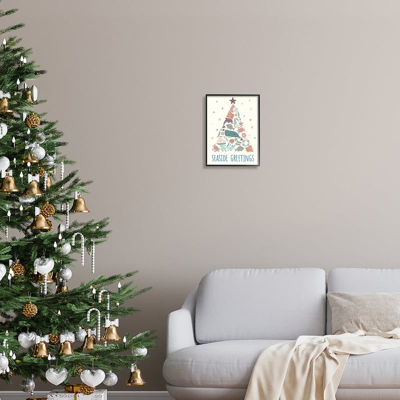 Stupell Seaside Greetings Aquatic Animals Botanicals Christmas Tree Framed Giclee Art Design By Darlene Seale