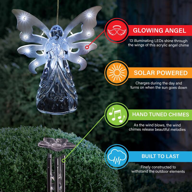 Exhart Large Solar Acrylic Angel Wind Chime, 6.5 by 42 Inches