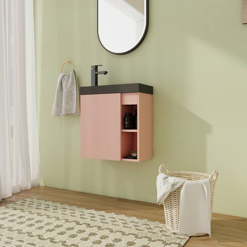20" Floating Bathroom Vanity with Sink, Mini Wall Mounted Bathroom Vanity with Soft Close Door