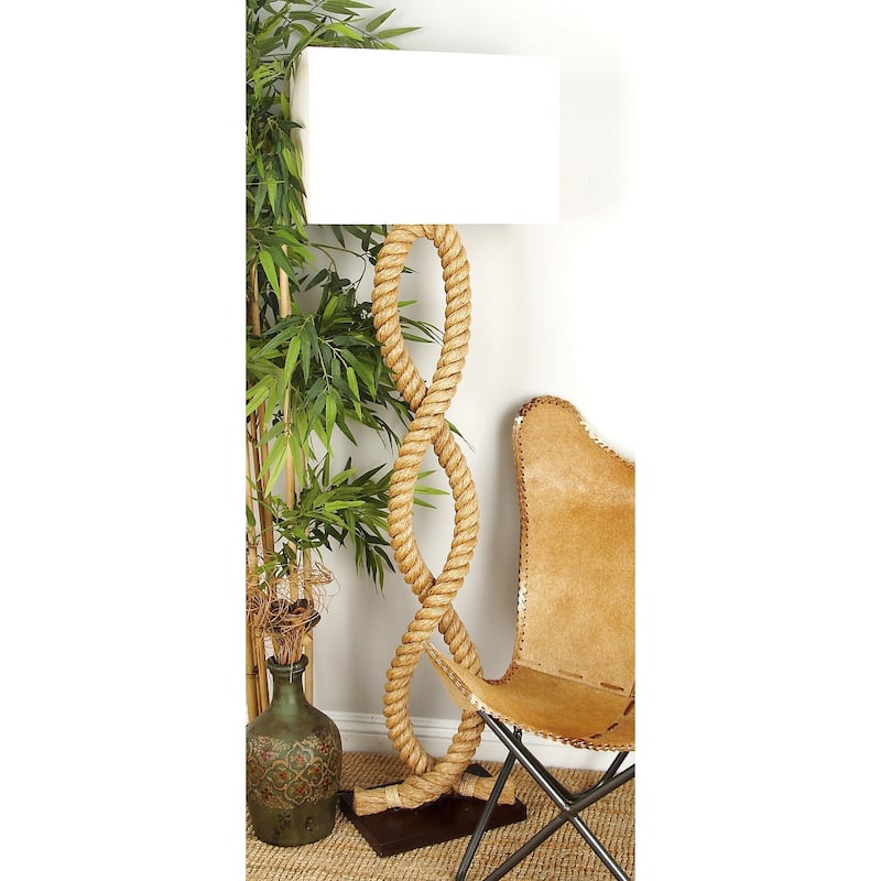 Brown Jute Rope Rope Room Floor Lamp with Linen Shade