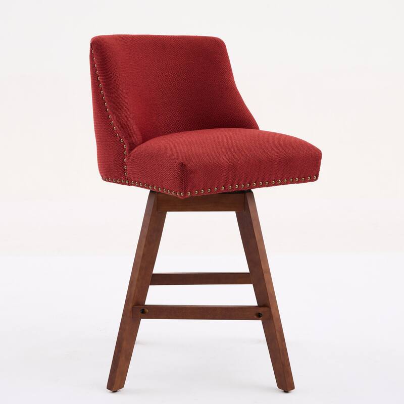Counter Height Bar Stools Set of 2, Swivel Bar Stools with Curved Back, Upholstered Dining Chairs with Solid Wood Legs