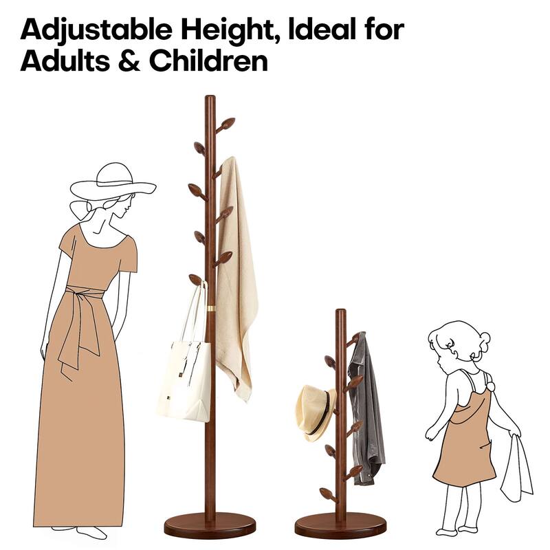 Tree-branch Rubberwood Freestanding Coat Rack with Hooks