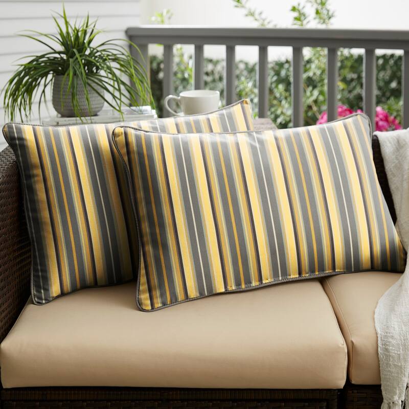Sunbrella Foster Metallic/ Canvas Charcoal Corded Indoor/ Outdoor Pillows (Set of 2) - 16 in x 26 in