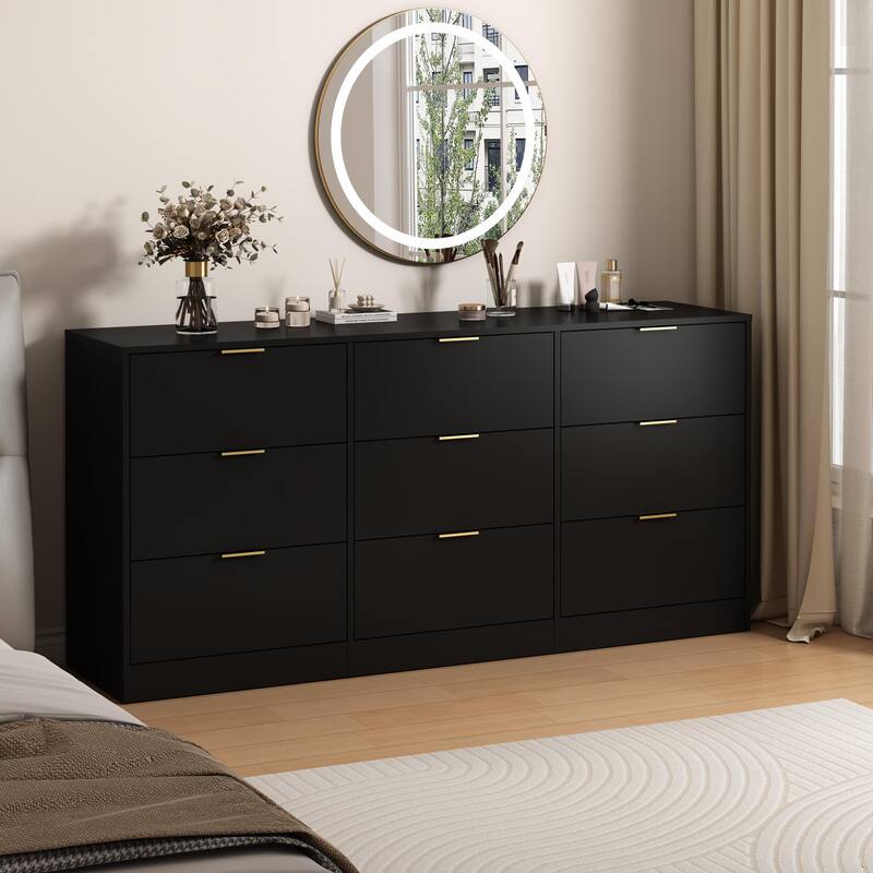 9 Drawer Dresser, 63" Large Deep Chest of Drawers, Wooden Dresser Storage Cabinet with 9 Drawers