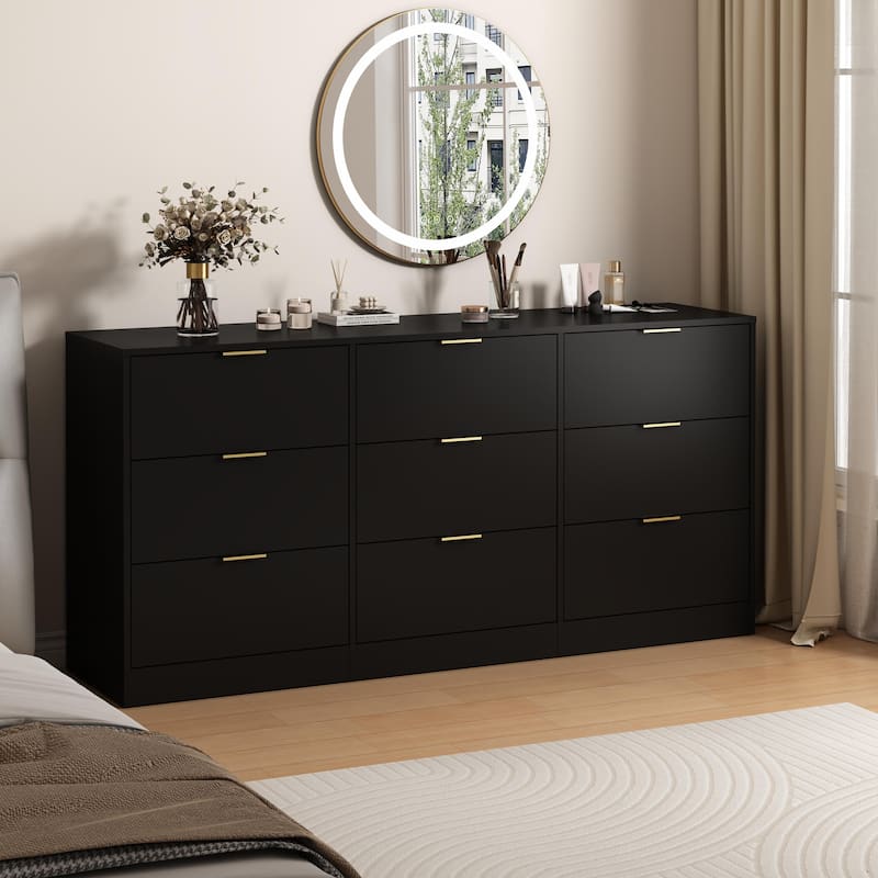 9 Drawer Dresser, 63"Large Deep Chest of Drawers, Wooden Dresser Storage Cabinet with 9 Drawers for Bedroom, Long Dressers