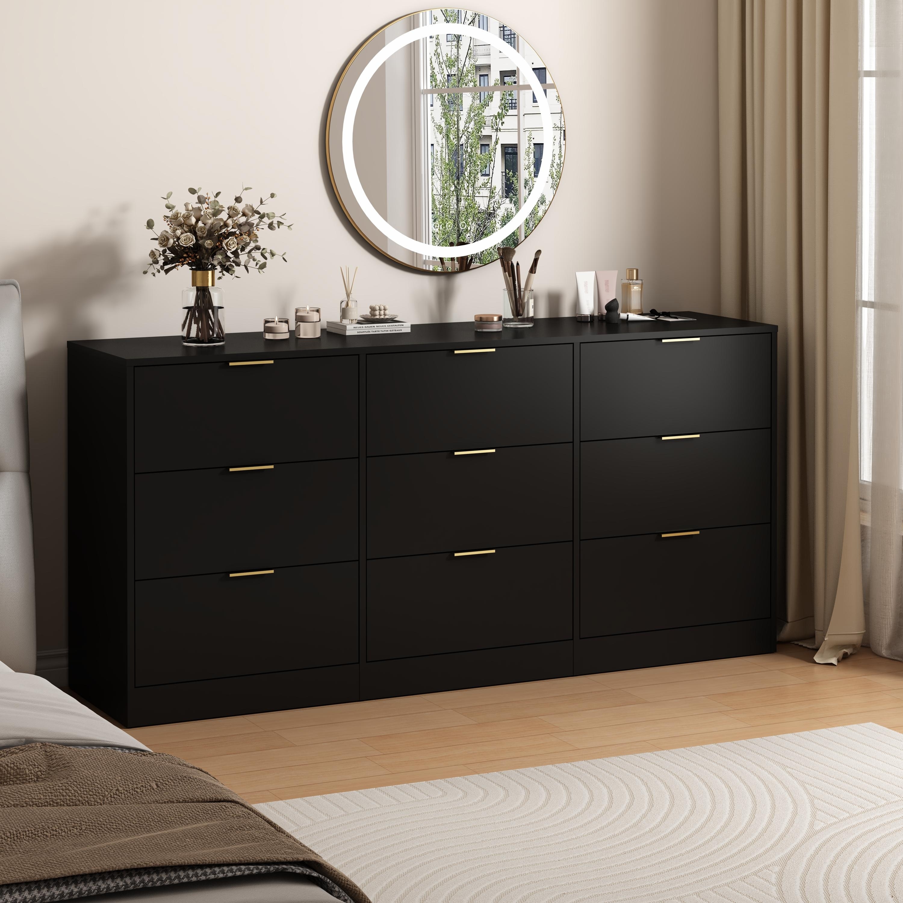 9 Drawer Dresser Chest of Drawers for Bedroom Hallway, Black Storage Cabinet Wardrobe Armoire Closet