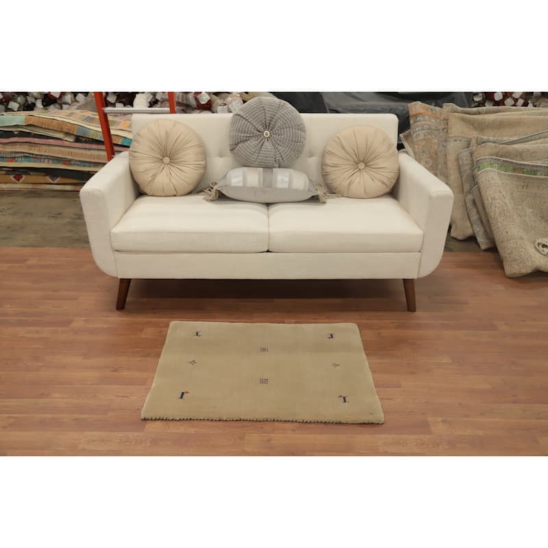Hand Knotted Oriental 100% Wool Carpet Tribal Animal Pictorial Beige & Ivories Gabbeh Area Rug - 3' 0'' X 2' 0''