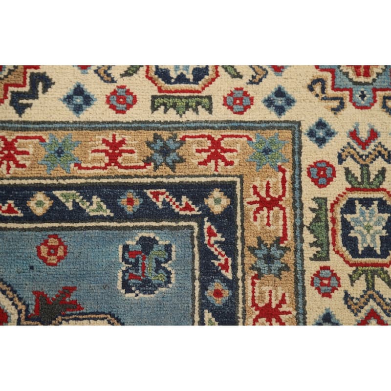 Light Blue Kazak Area Rug Handmade Oriental Wool Carpet - 6'8" x 9'10"