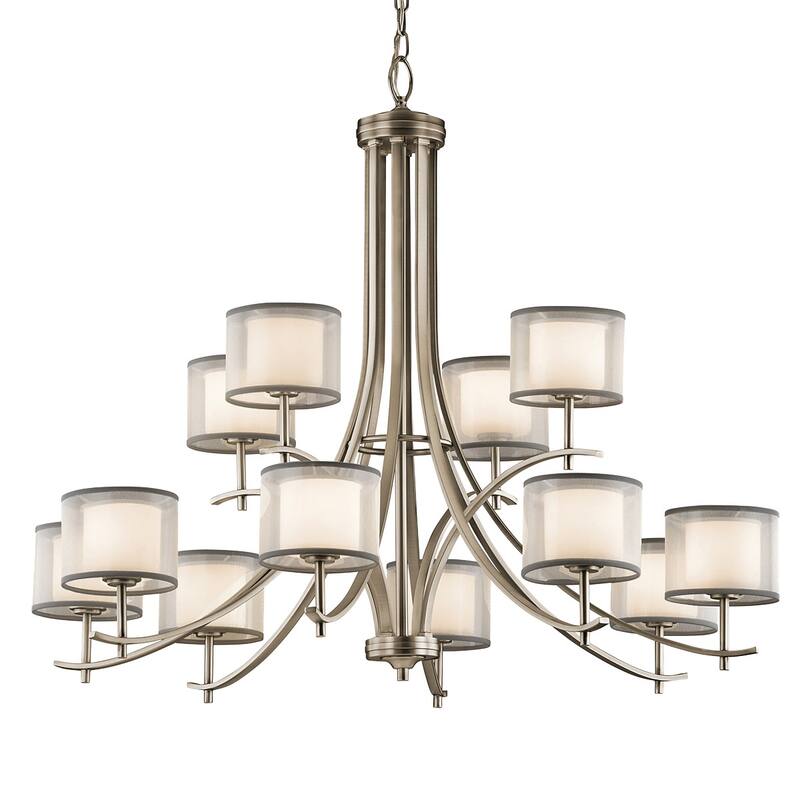 Kichler Tallie Bronze 12 Light 42" Wide Chandelier with Organza Shades - Antique Pewter