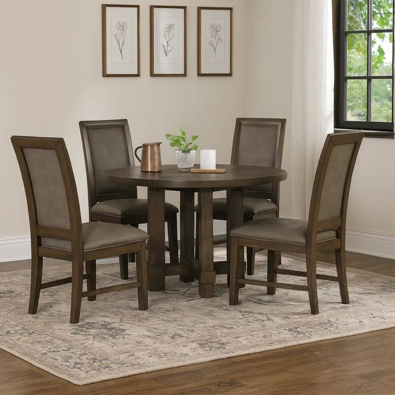 Cora 48 Inch Dining Table, Round Rubberwood Frame, Brown Ash Veneer