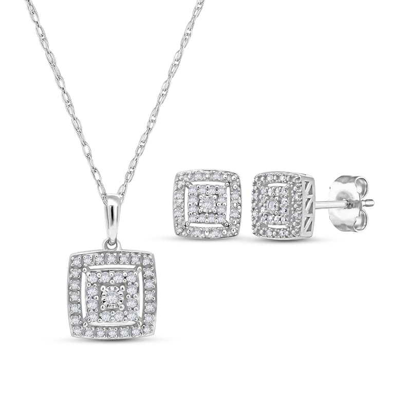 Sterling Silver Round Diamond 3/8 CTW Earring and Pendant Set