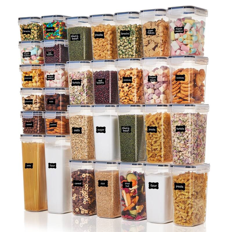 32pcs Airtight Food Storage Containers Set, BPA Free Plastic Kitchen and Pantry Organization Canisters with Lids for Cereal - Clear