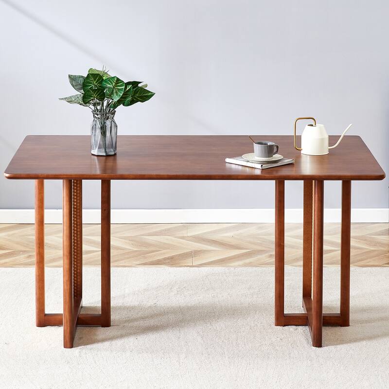 Chinese country retro solid wood dining table, imitation rattan dining table, Suitable for dining room, living room