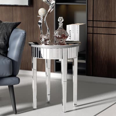 Round Silver Nightstand Coffee End Table Mirrored - 18" W x 24" H