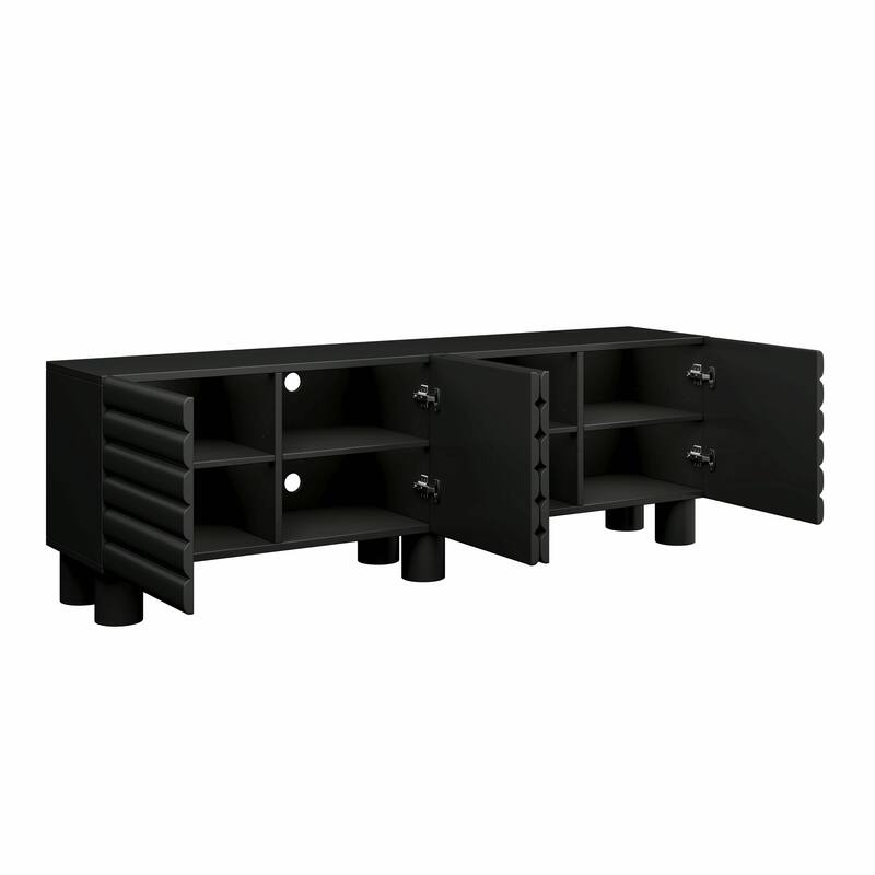 Stylish Thick Wavy Door TV Cabinet - Adjustable Shelves, TV Stand with 4 Cabinets for TVs Up to 75