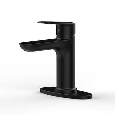 Matte Black Single Handle Bathroom Faucet with Deck For 1 or 3 Holes,Laundry Vanity Sink Faucet with Two 9/16" Hoses