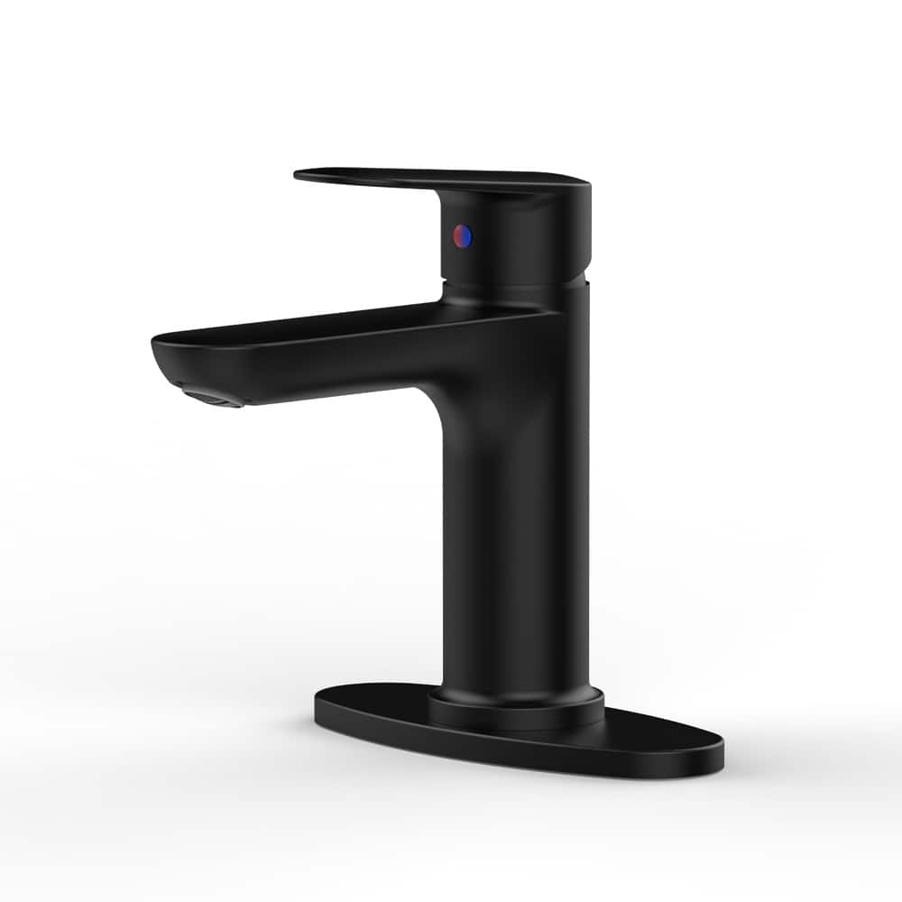 Matte Black Single Handle Bathroom Faucet with Deck For 1 or 3 Holes,Laundry Vanity Sink Faucet with Two 9/16" Hoses