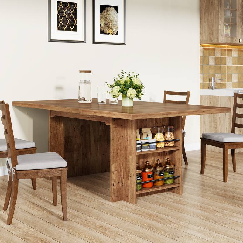 6-8 Rectangular Dining Table with Storage, 63-Inch Kitchen Table, Vintage Finish