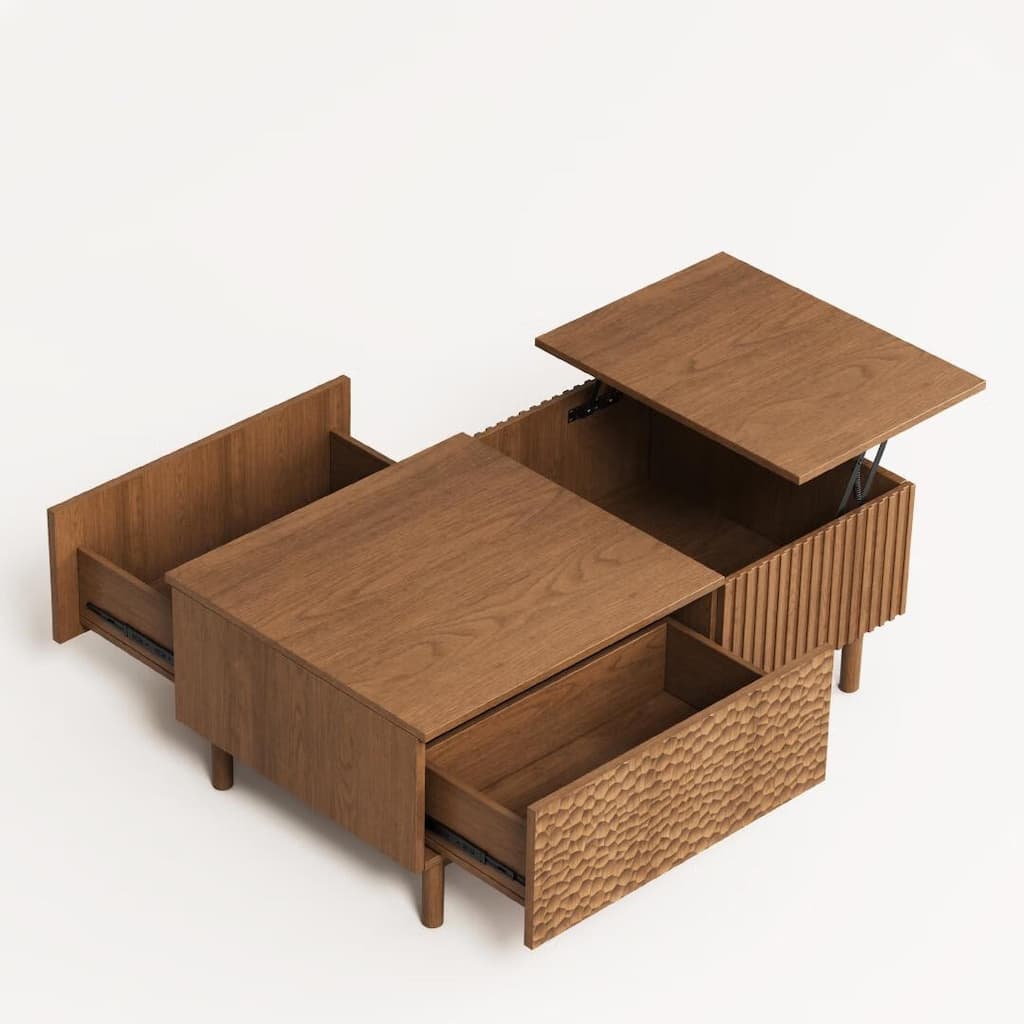 51.1" Satin Walnut Coffee Table with Storage Drawers for Living Room & Home Office - 51.1"Wx27.5"Dx18.9"H