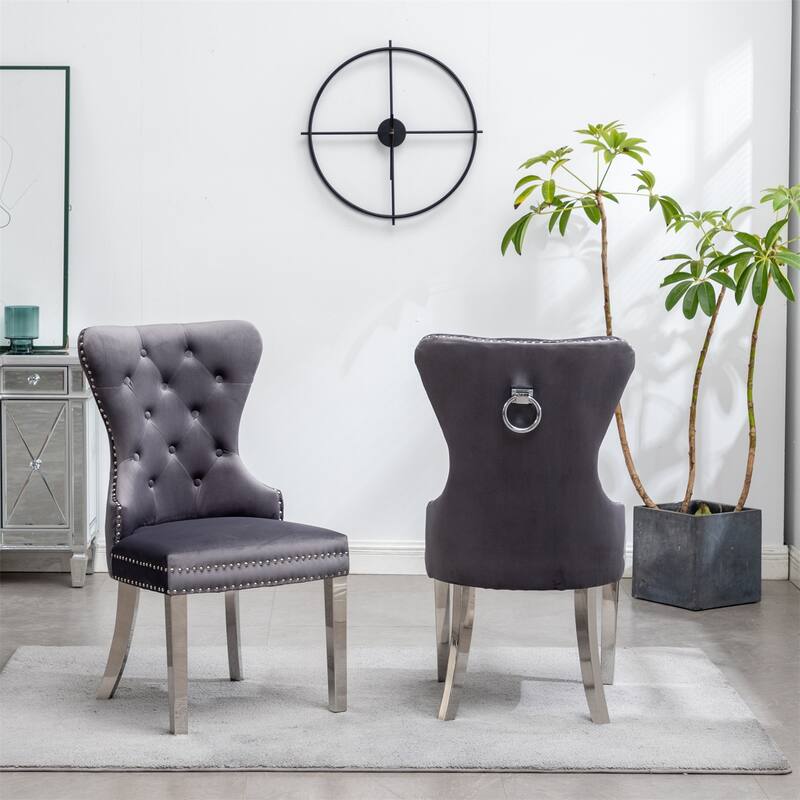 Contemporary Set of 2 Tufted Velvet Chair with Nailhead Trim