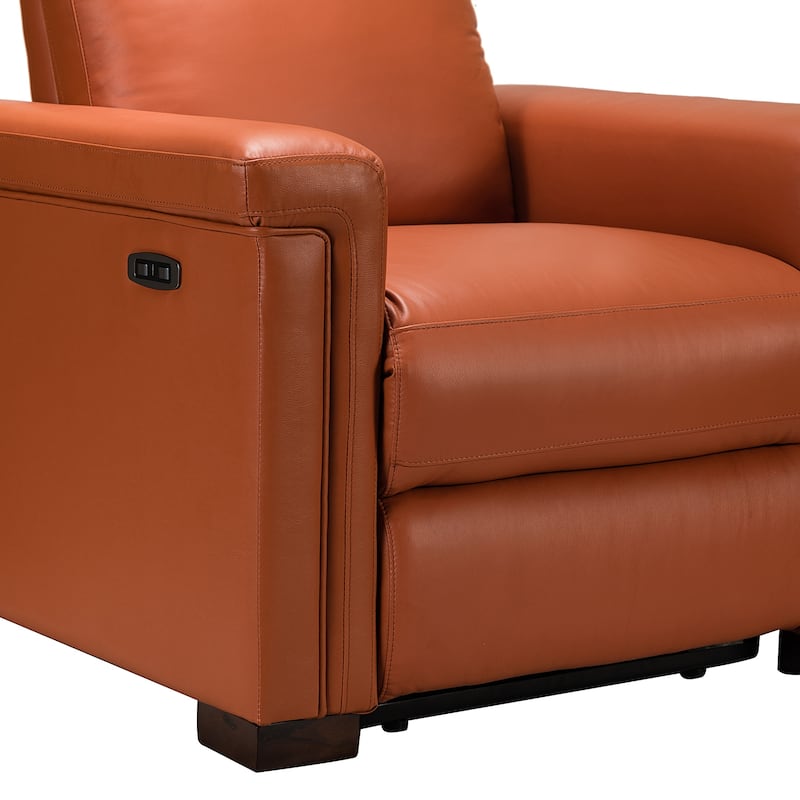 Alicia 34.65" Wide Contemporary Classic Genuine Leather Power Recliner With USB Port, Set of 2
