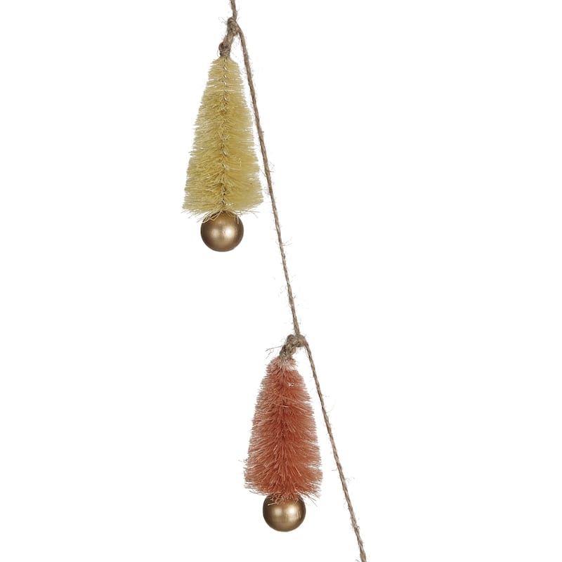 Sisal Bottle Brush Tree Garland with Gold Balls and Jute Cord