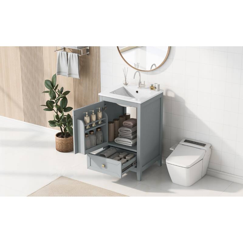 Roomfitters 20" Bathroom Vanity with Sink, Soft-Close Cabinet with Door Rack & Bottom Drawer
